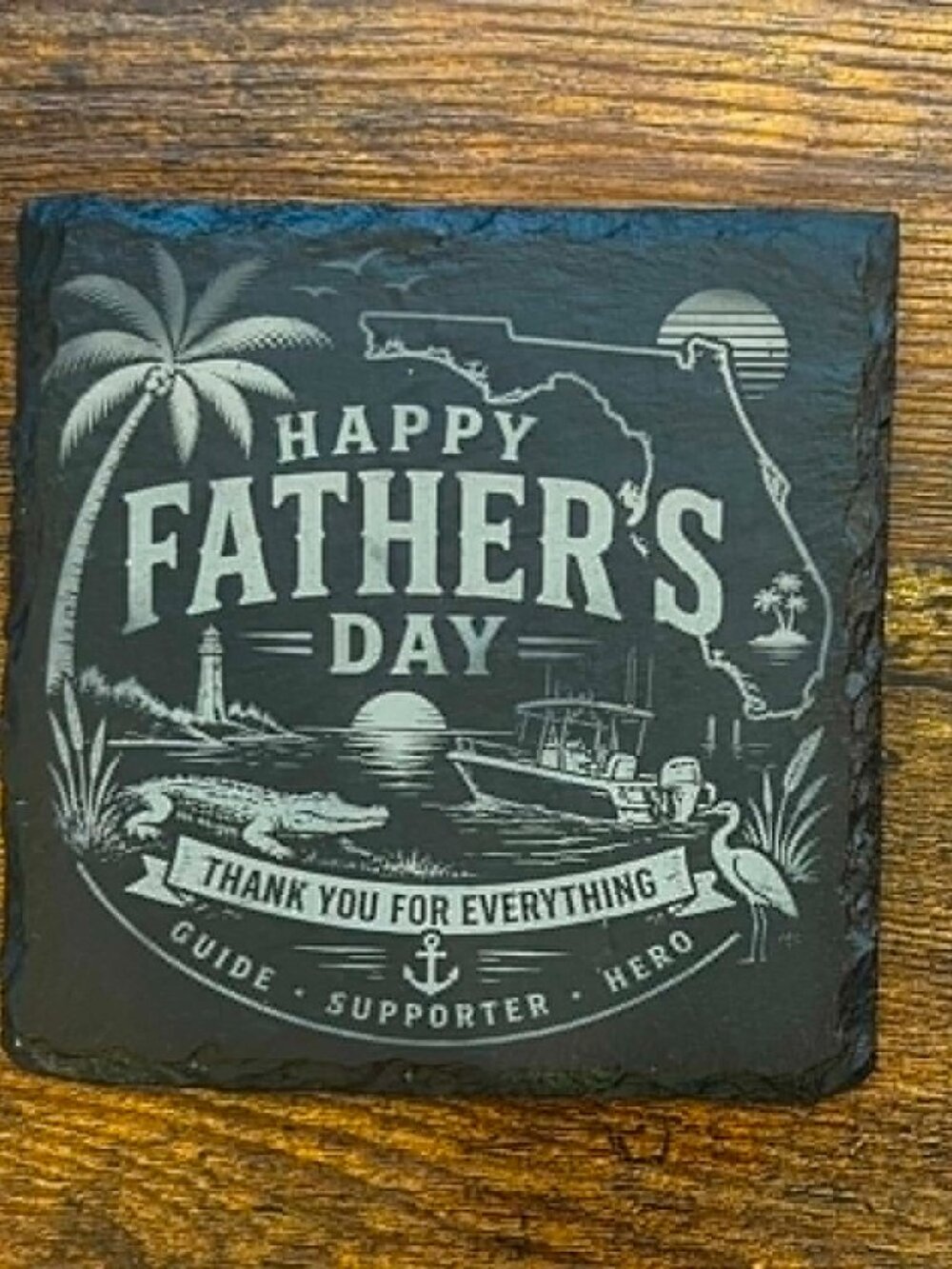 Father’s Day Slate Coaster | Fishing Beach Florida Dad Gift, Sold individually - Picture 2 of 5